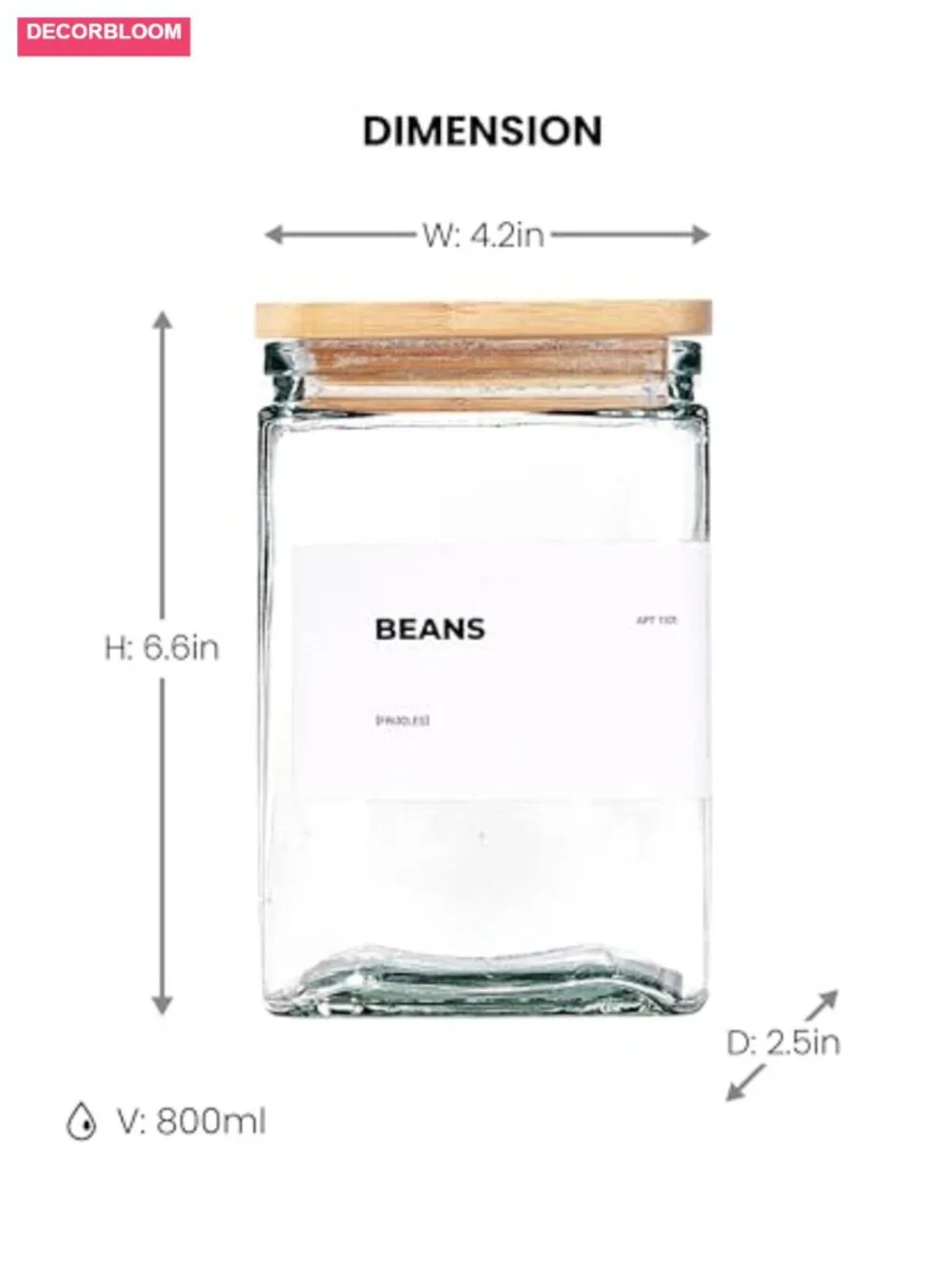 Glass Storage Jars with Airtight Bamboo Lids Set of 6